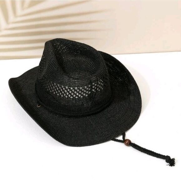 Bead Decor Hollow Out Straw Hat - Picture 3 of 5